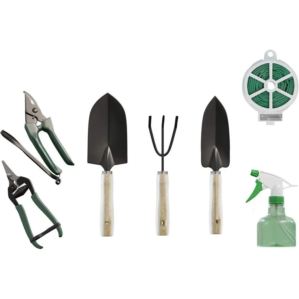 8-Piece Garden Hand Tool Set - Canvas Tote Gardening Tool Kit with, Pruner, Rake, Trowel, Shovel, Spray Bottle