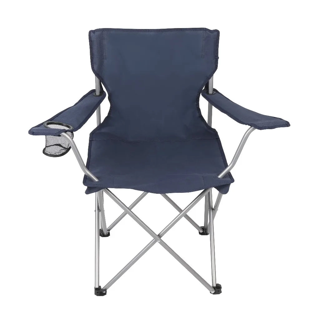 Portable Quad Folding Camping Chair with Adjustable Backrest and Side Cup Holder for Outdoor Fishing Beach Garden Party Dark Blue