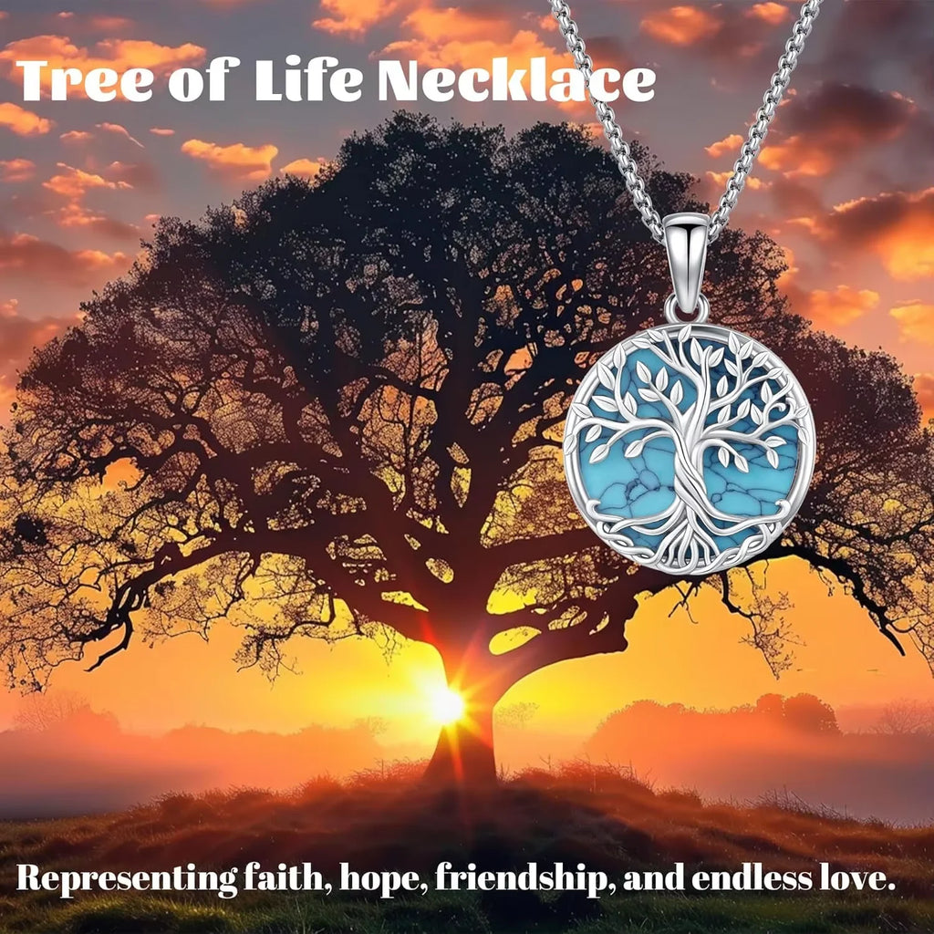 925 Sterling Silver Tree of Life Necklace Pendant Turquoise Celtic Knot Family Tree Jewelry for Men Women Father's Day Gift