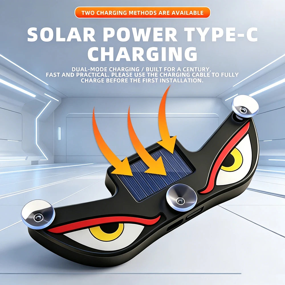 Solar Powered Car Neon Light Wireless Cool EYE Led Ambient Light Suction Cup USB Rechargeable