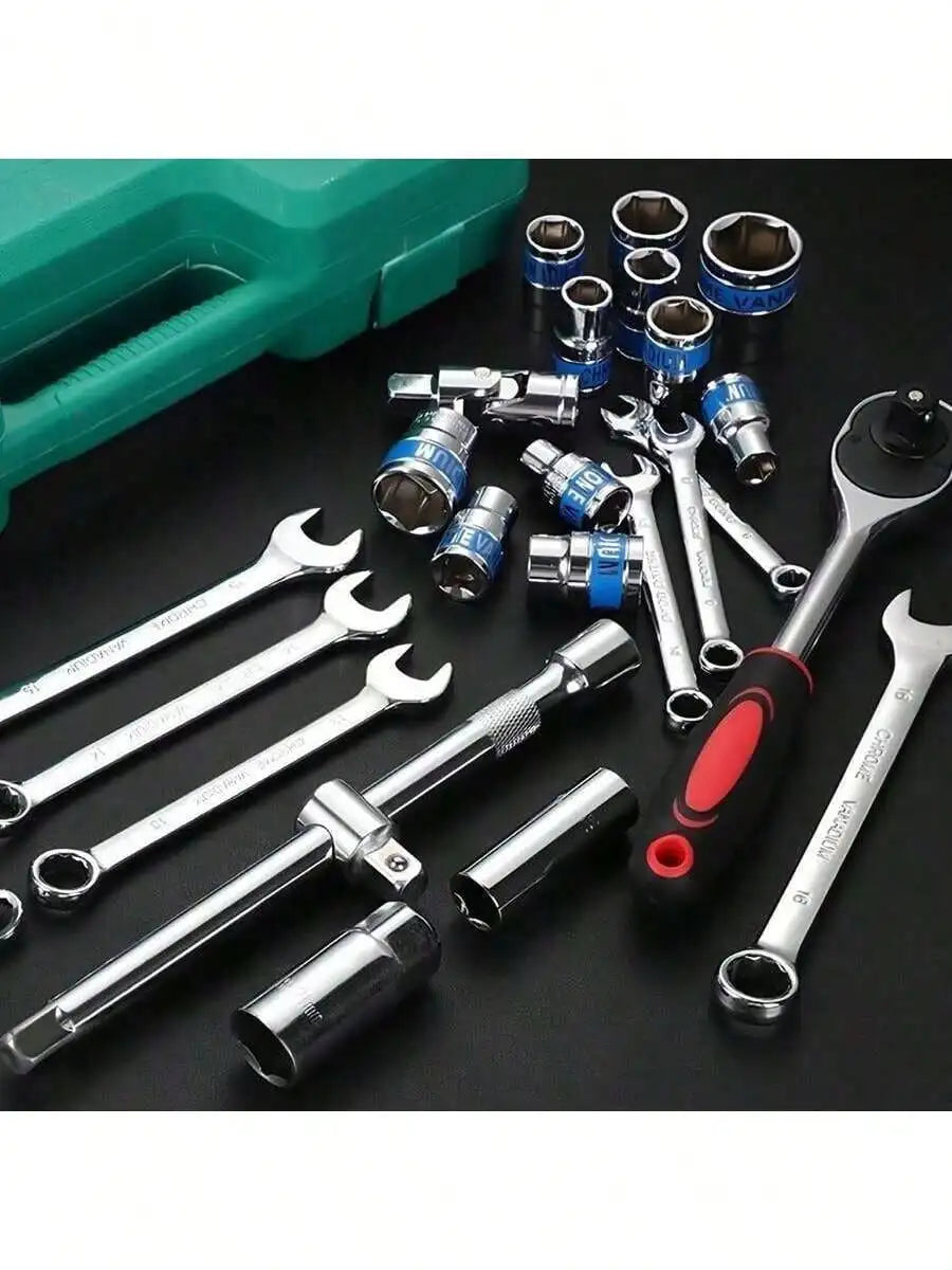 151/46pcs Comprehensive Mechanical Tool Set - 1/4", 3/8", 1/2" Deep And Standard Sockets, Ratchet Wrench Set, S2 And CR-V Socket