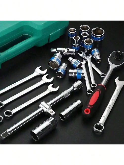 151/46pcs Comprehensive Mechanical Tool Set - 1/4", 3/8", 1/2" Deep And Standard Sockets, Ratchet Wrench Set, S2 And CR-V Socket