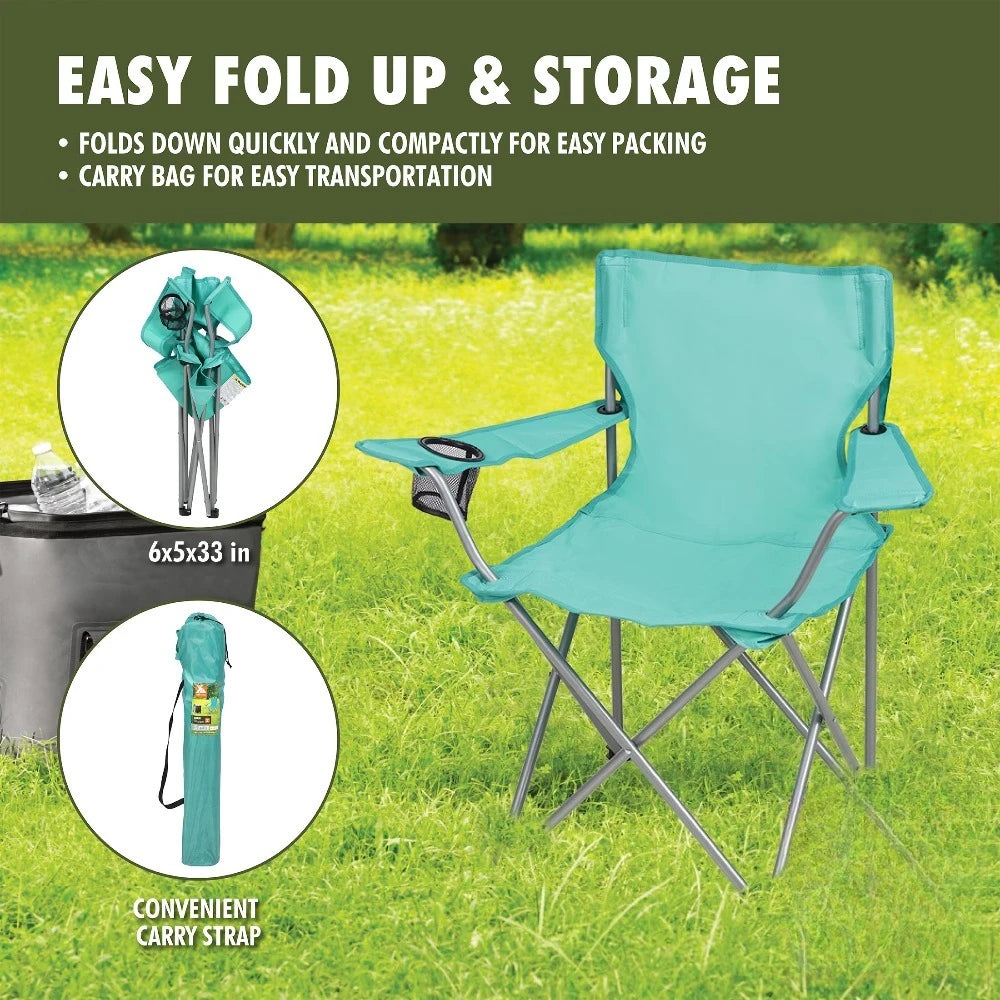 Portable Quad Folding Camping Chair with Cup Holder Outdoor Picnic Beach Seat Green