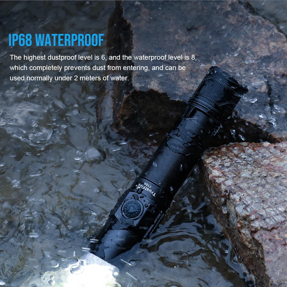 Trustfire T10R led Flashlight 1800 High Lumens Rechargeable Flashlights 5 Modes Super Bright IP68 LED Tactical Flashlight for Camping, Home, Emergency, Rescue, Hunting, Inspection, Repair, Tool Gifts for Men