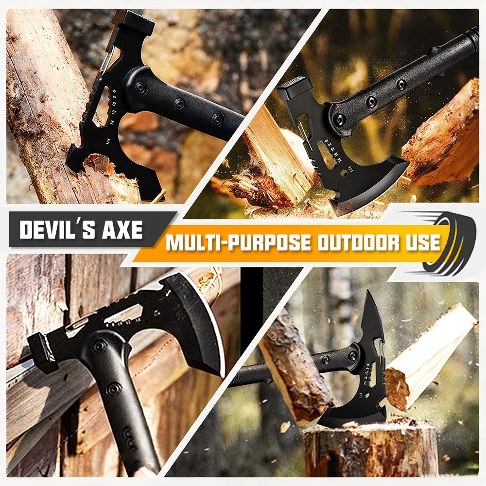 15 Inch Outdoor Tactical Axe Camping Axe with Sheath Multifunctional Tail Cone Pointed Tomahawk, Camping Survival Mountain Axe