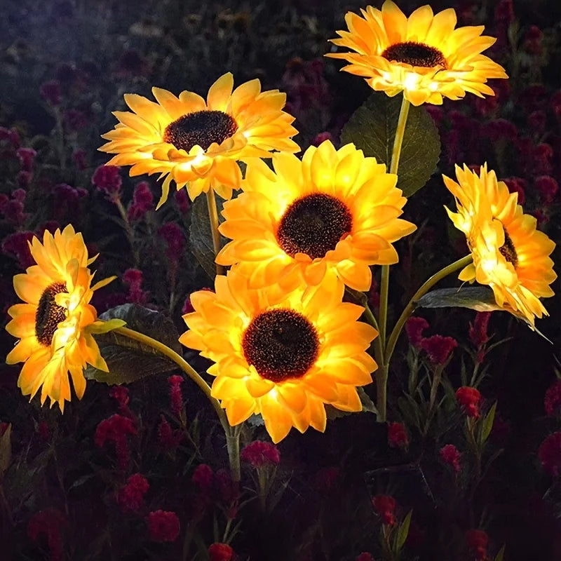 2PCS Solar-Powered Sunflower LED Outdoor Garden Decor Set, Set with 6 Artificial Sunflowers, Durable ABS Material, Ideal for Halloween, Christmas, Thanksgiving, Courtyards, Landscapes, Patios And Pathways, Lawn Landscape Orna