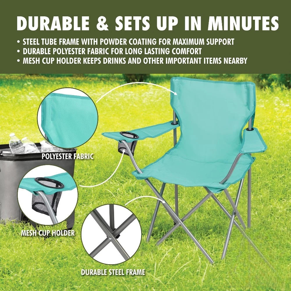 Portable Quad Folding Camping Chair with Cup Holder Outdoor Picnic Beach Seat Green