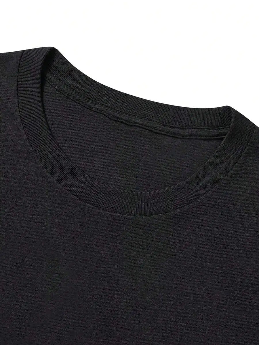 Halloween‑Vibe Women Short‑Sleeve T‑Shirt Crew Neck Ghost Pencil Pattern Print Black Summer Daily Wear Tops