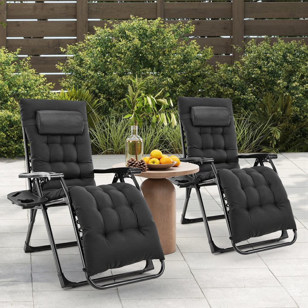Zero Gravity Recliner Camping Patio Lounge Chair Folding Portable with Cup Holder Trays Removable Cushion For Outdoor Garden