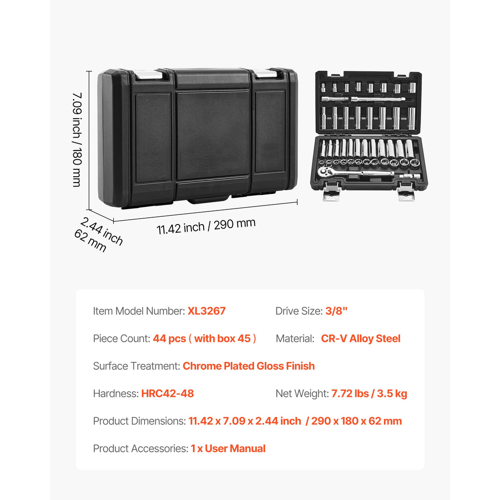 Socket Set 86 Pieces 3/8 ,1/4, or 1/2in Drive Socket and Ratchet Set, SAE Metric Mechanic Tool Kit with Ratchet Wrench