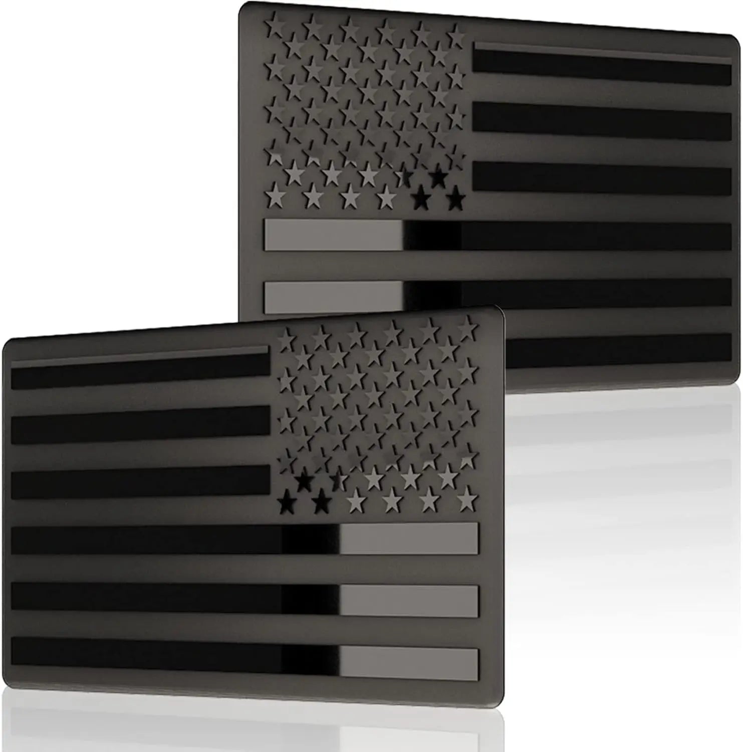 2 Pcs Embossed 3D Metal All Black American Flag Emblem Decal Stickers (1 Pair), Matte Black 5" x 3" Patriotic USA US Flag Car Decals Bumper Stickers for Truck, Window, Motorcycle, Support US Military