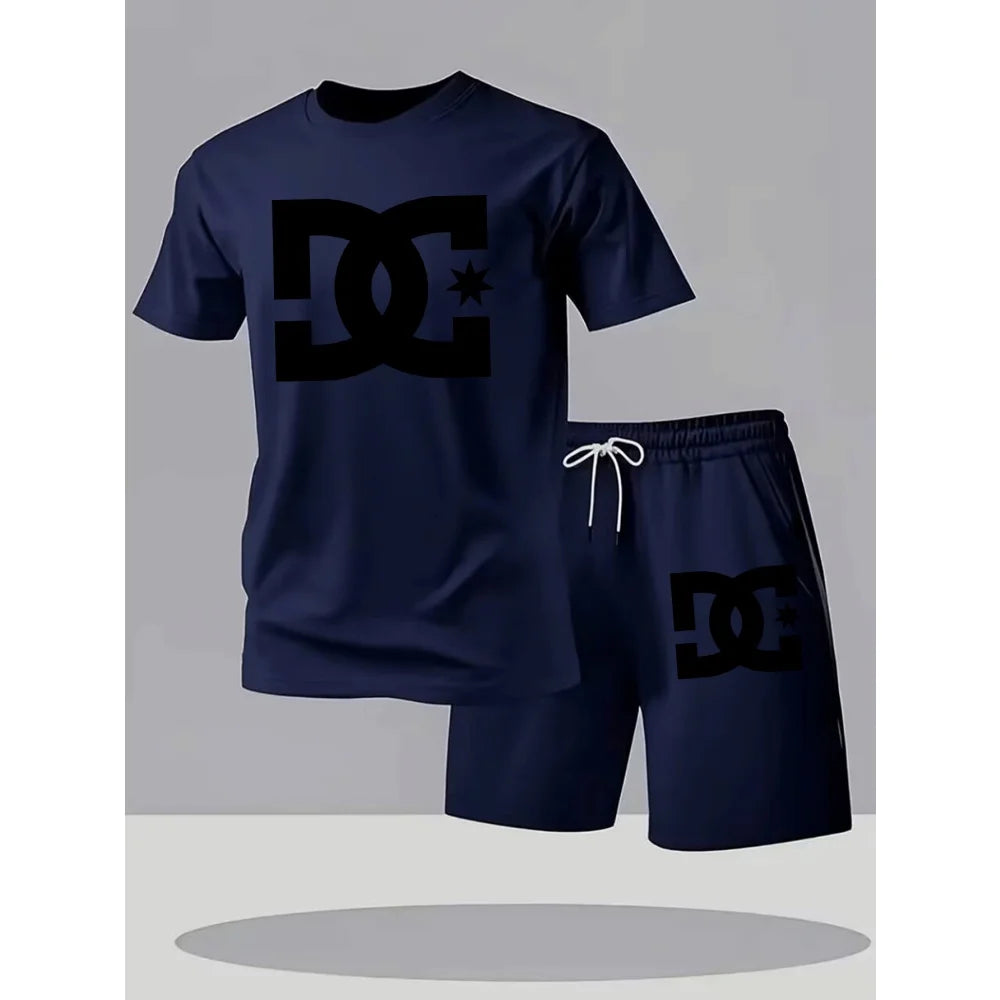 Men's Casual Clothing Set, Breathable Oversize T-Shirt Shorts, 2-Piece Sportswear, Short Sleeve, Comfortable