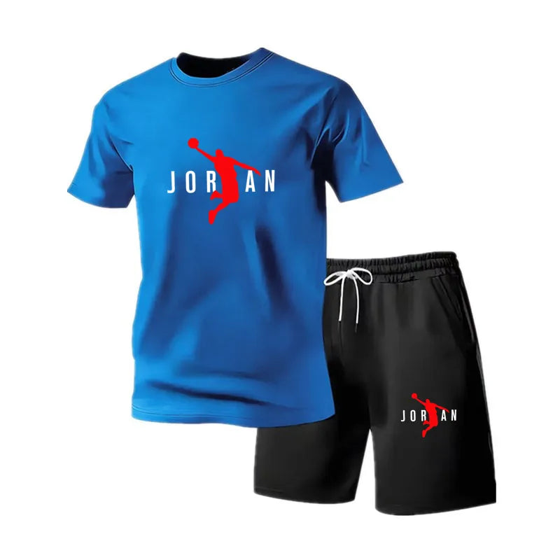 Summer Fashion, Casual Sports, Two Piece Set Youth Men's Short sleeved T-shirt Shorts Set