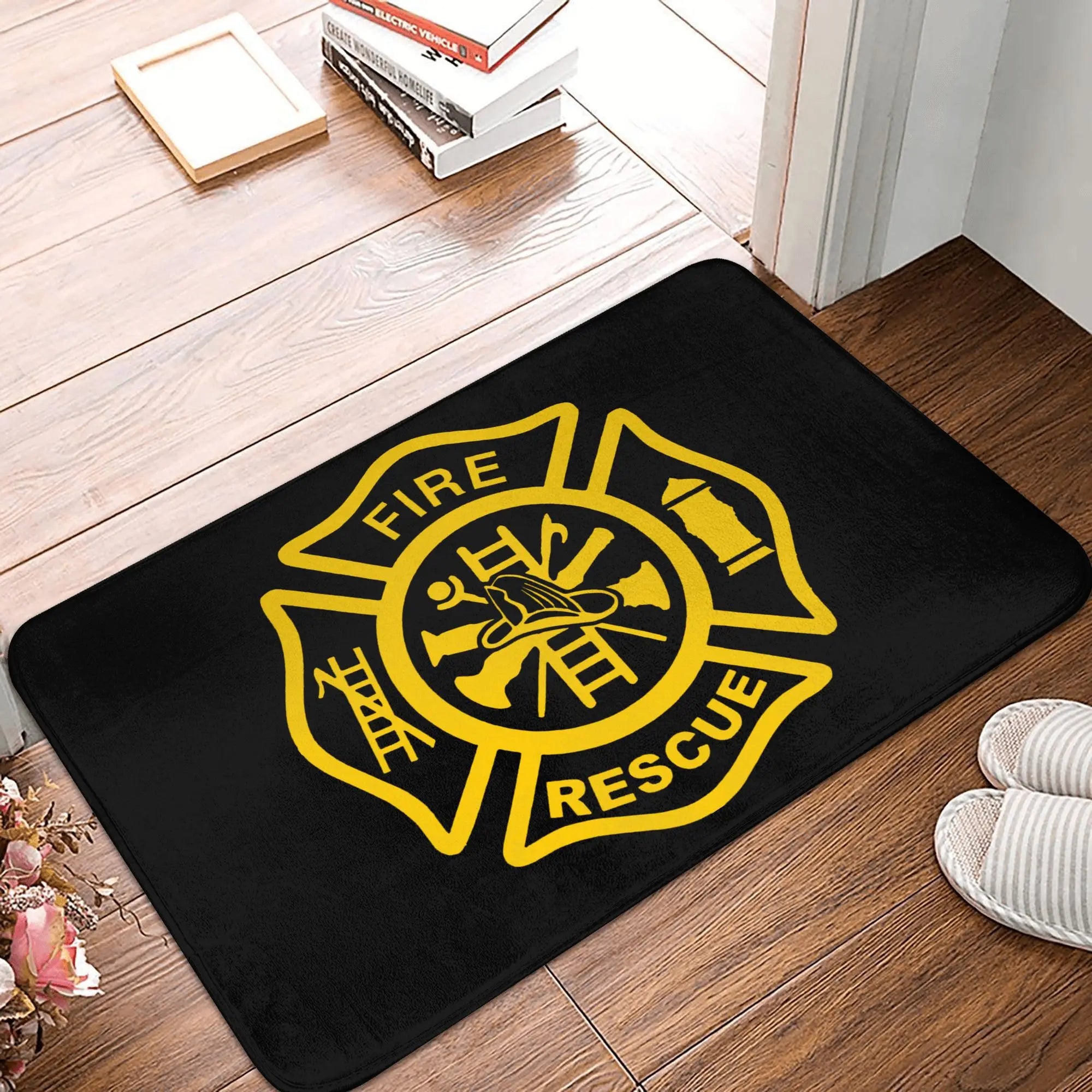 Firefighter Front Door Mat, Anti-Slip, Waterproof, Fire Rescue Doormat, Living Room, Entrance Rug