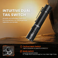 Tactical Rechargeable 6000K Flashlight 3000 High Lumen Pocket 21700 LED with Dual Tail Switches