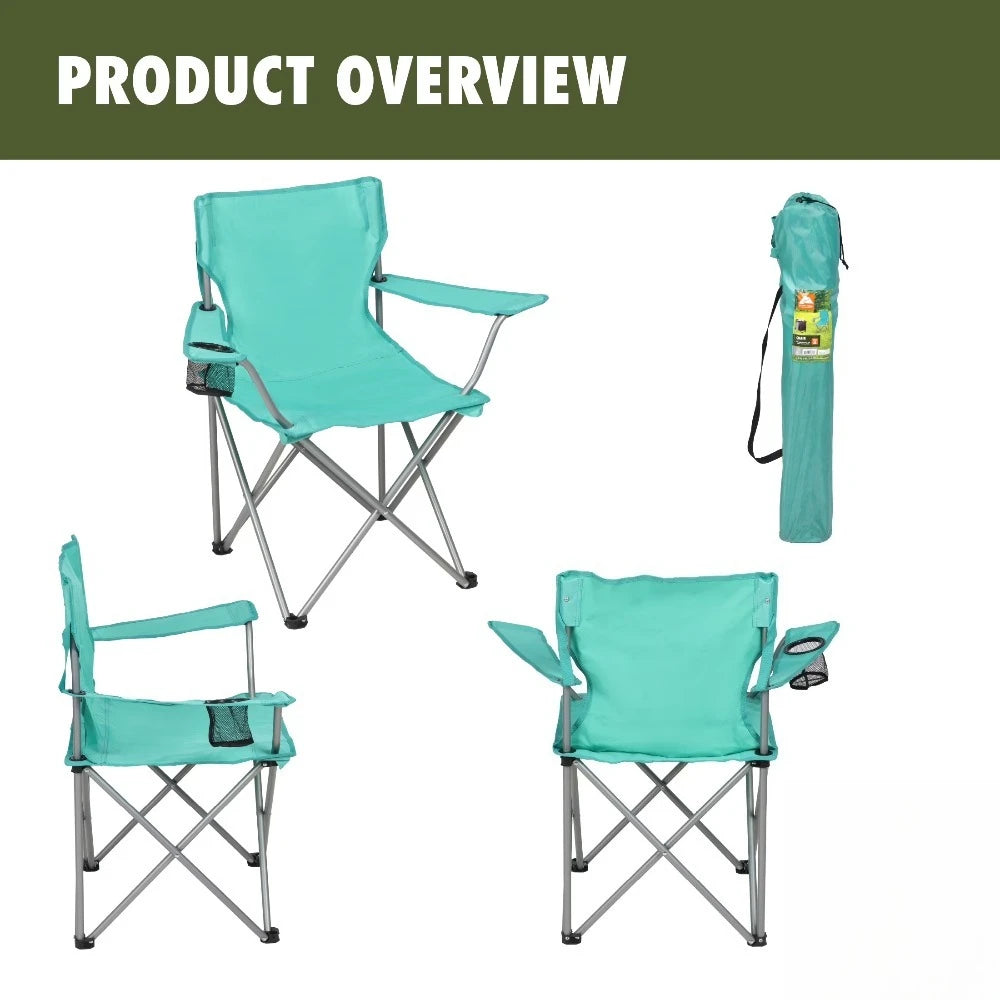 Portable Quad Folding Camping Chair with Cup Holder Outdoor Picnic Beach Seat Green