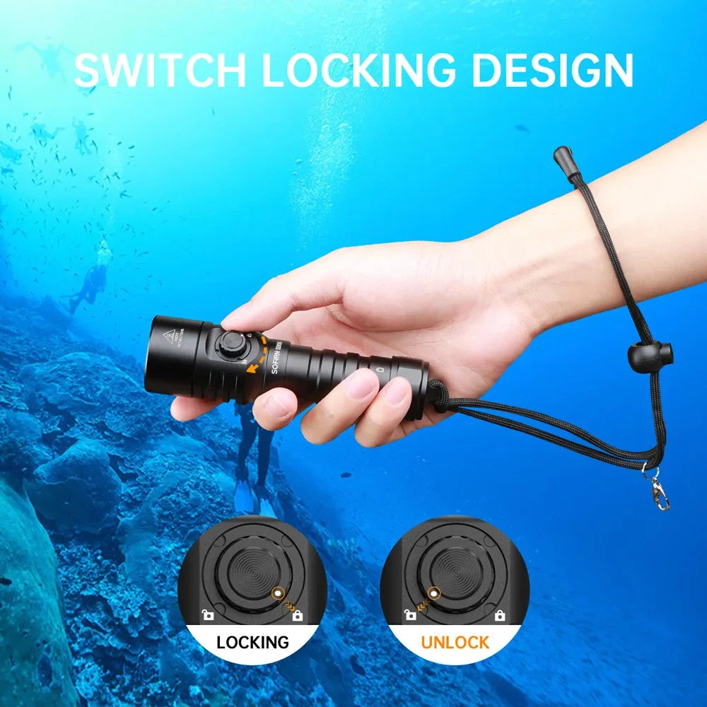 3200lm Diving Flashlight, LED Light Rechargeable, Underwater Deep Scuba Dive, Powerful Under 100M