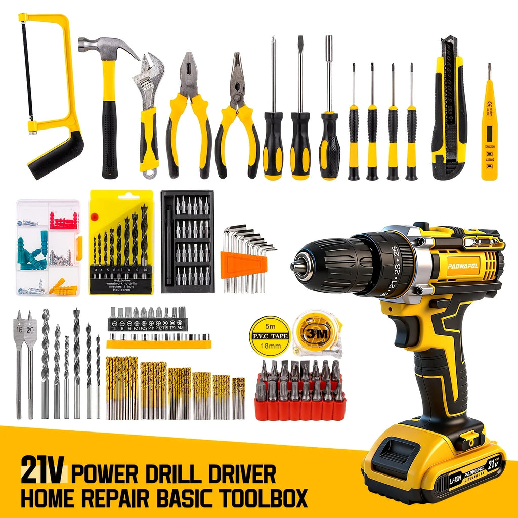 Electric Drill Set, 209pcs Lithium-Ion Drill Tool Set, Home Repairing Tool Kit with Drill and Storage Case