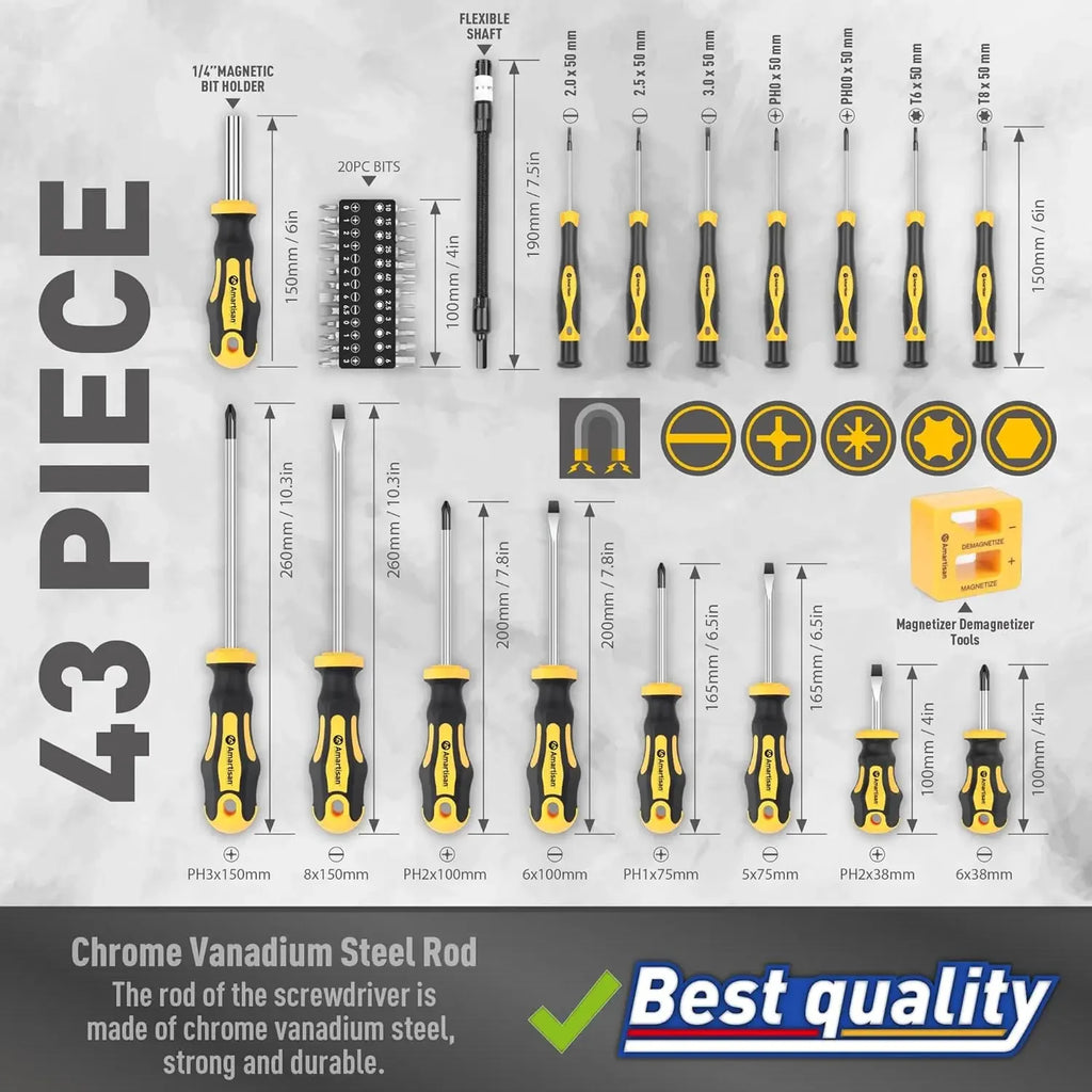 43Pcs Durable Magnetic Screwdriver Set with Case Slotted Phillips Hex Precision Tools for DIY