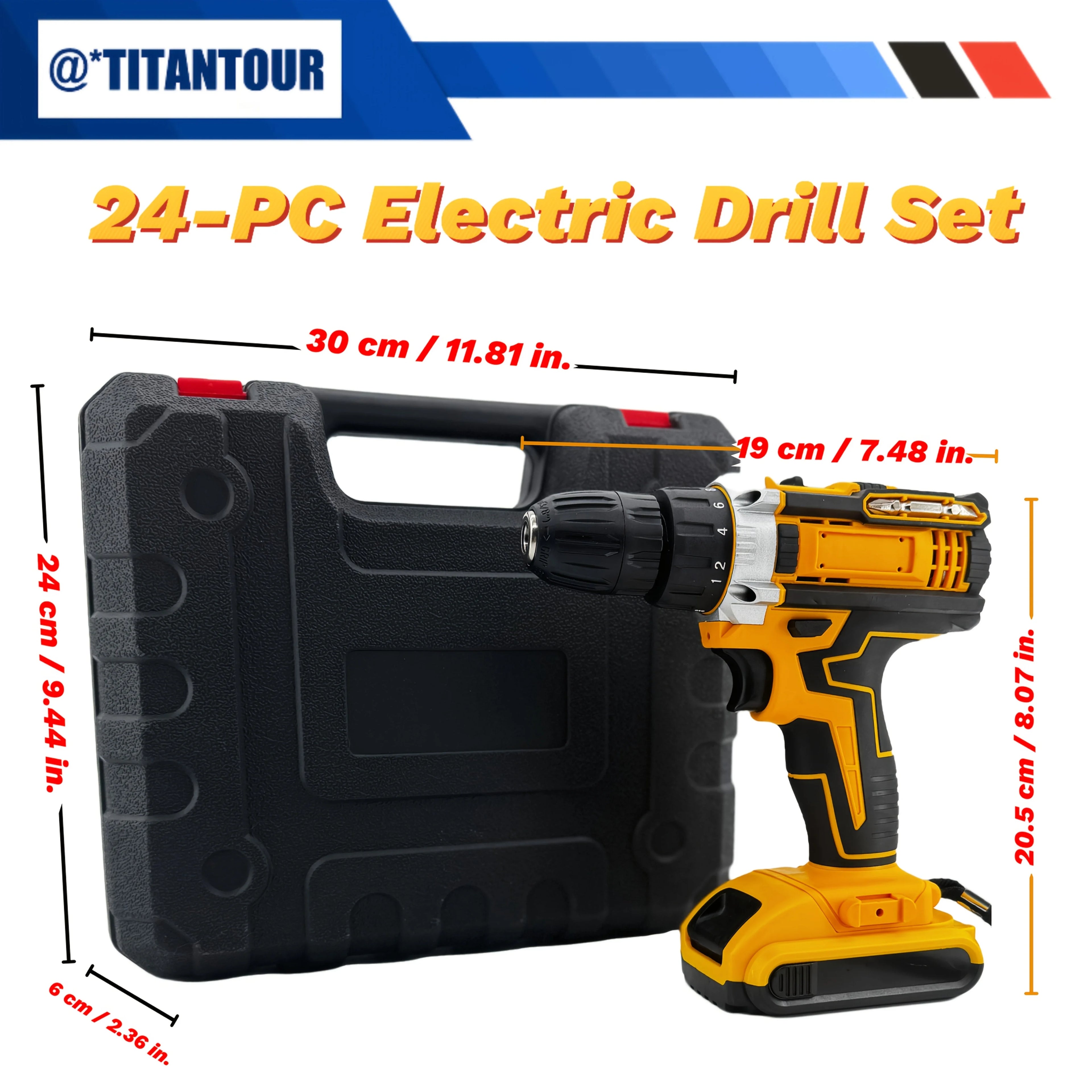24-Piece Set Dual-Speed Dual-Battery Charger Lithium Drill Kit with LED Light And Carry Case - Electric Screwdriver with Tool Bo