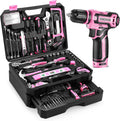 Home Toolbox with 12V Power Cordless Drill, Repair Tools, Case, Pink