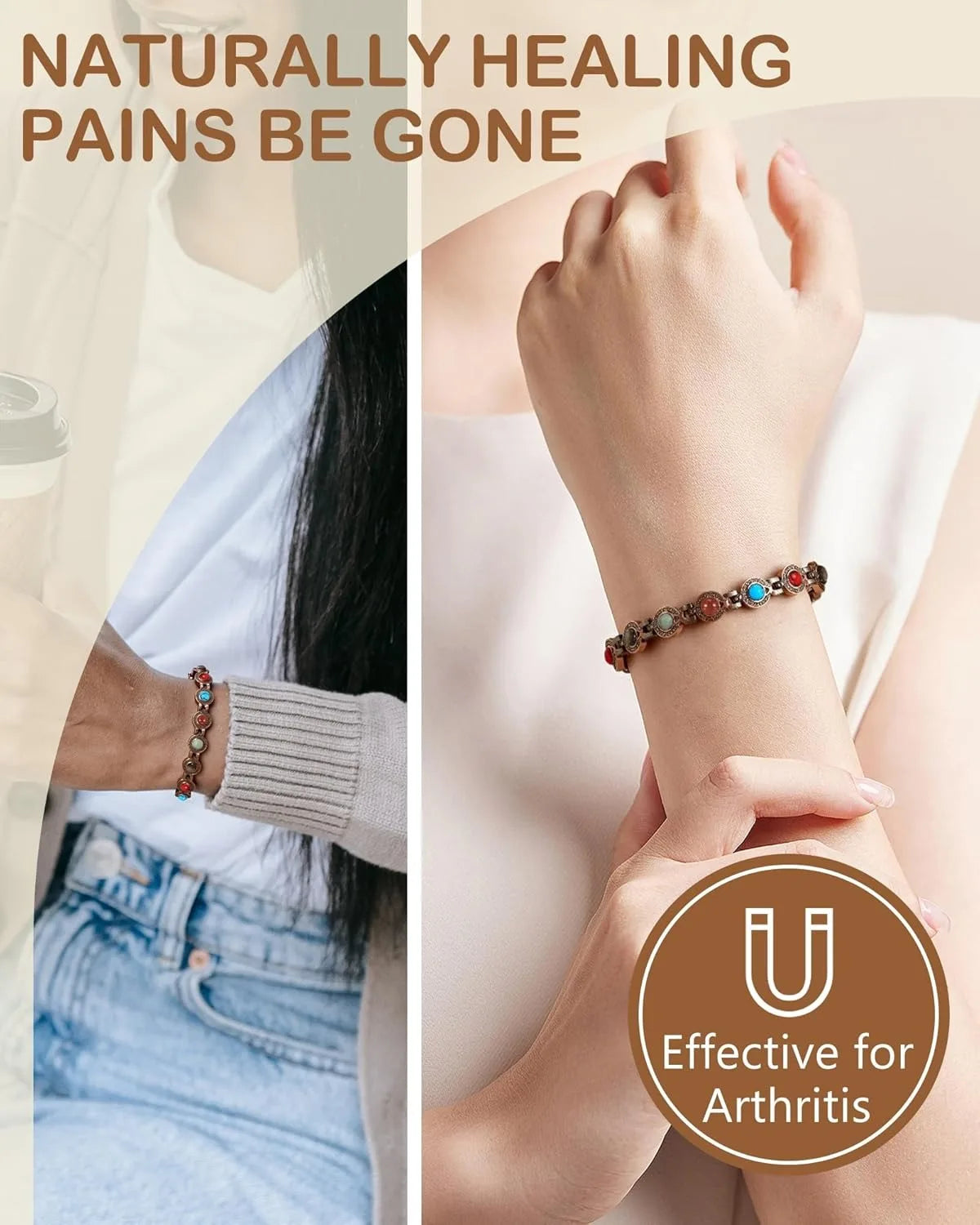 Ultra Strength Pure Copper Magnetic Bracelet for Women with 3800 Gauss Magnets Natural Turquoise Stones Adjustable Jewelry Gift