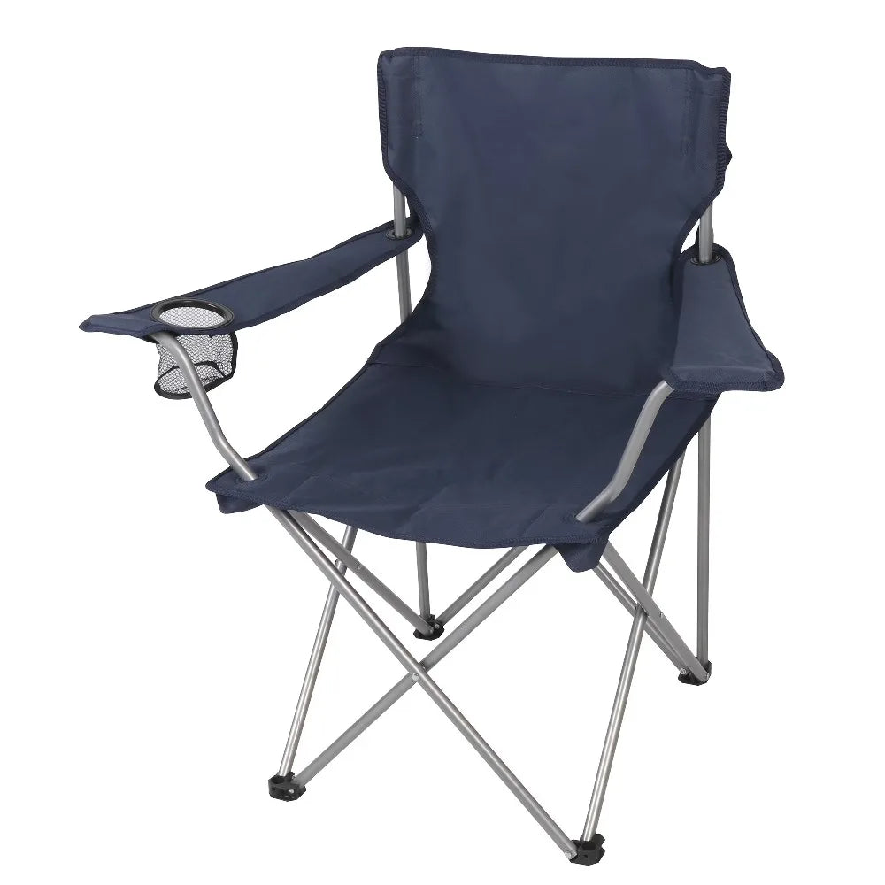 Portable Quad Folding Camping Chair with Adjustable Backrest and Side Cup Holder for Outdoor Fishing Beach Garden Party Dark Blue