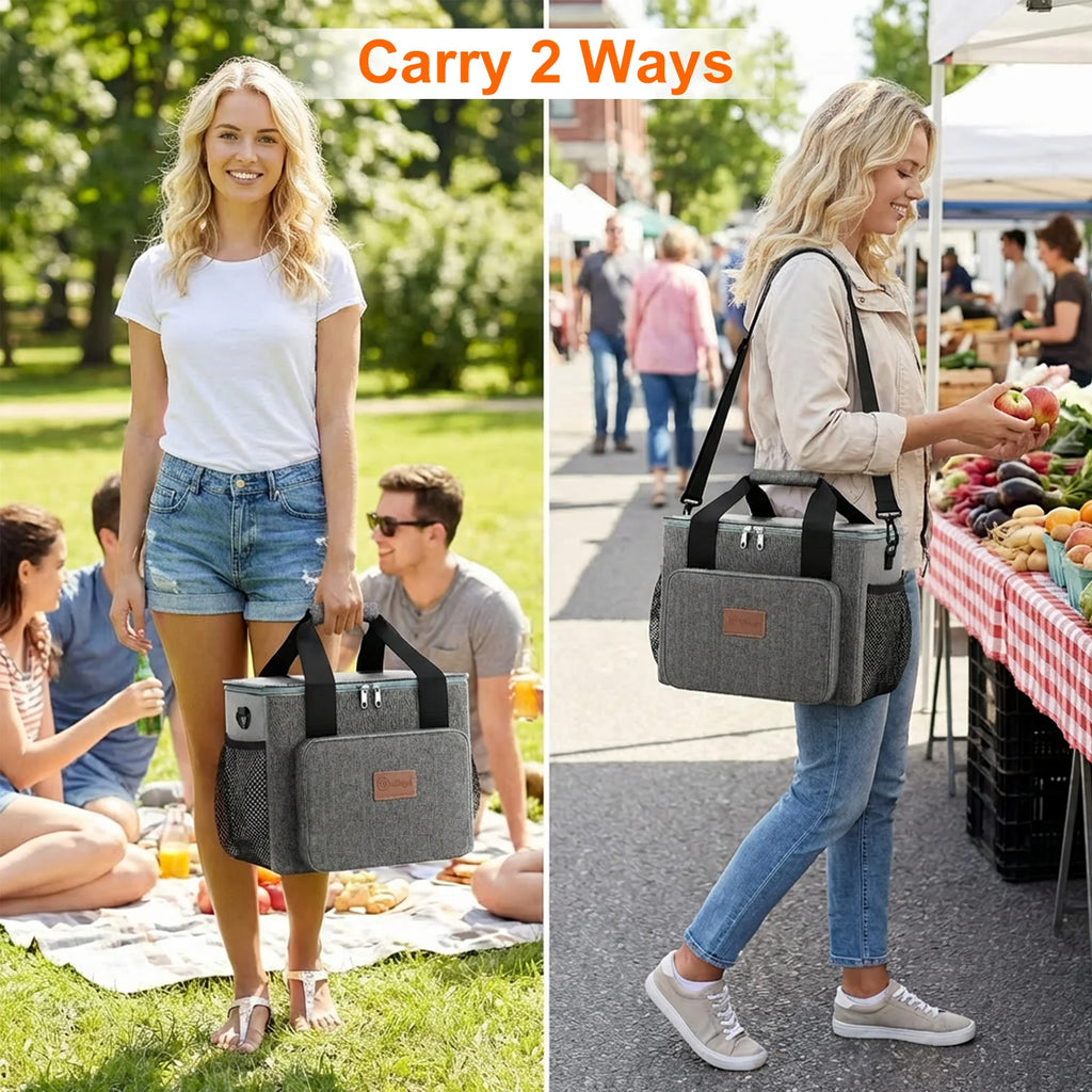Insulated Cooler Bag, Leakproof Portable Thermal Lunch Cooler Tote with Adjustable Shoulder Strap, Large Capacity Waterproof Cooling Bag for Picnic, Camping, Beach, Travel, Work, Outdoor BBQ