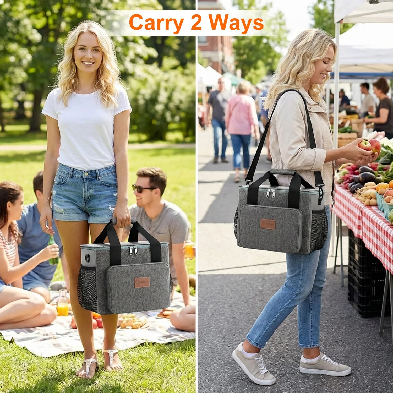 Insulated Cooler Bag, Leakproof Portable Thermal Lunch Cooler Tote with Adjustable Shoulder Strap, Large Capacity Waterproof Cooling Bag for Picnic, Camping, Beach, Travel, Work, Outdoor BBQ