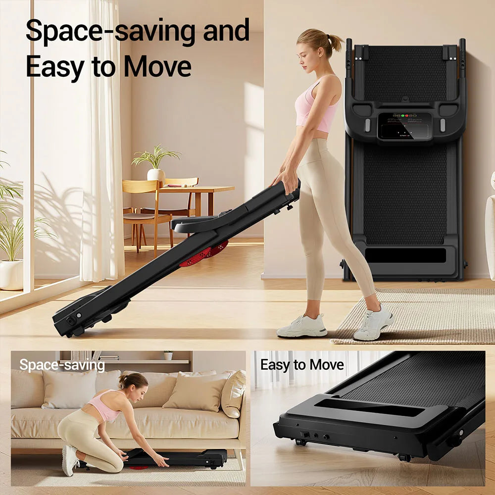 ROBORE P9 Treadmill with Handle, 2.5HP Brushless Motor, 1-12 km/h Speed, 120kg Max Load, 102×38cm Running Belt, LED Display, Heart Rate Monitor, Shock Absorbing Belt, Foldable Compact Home