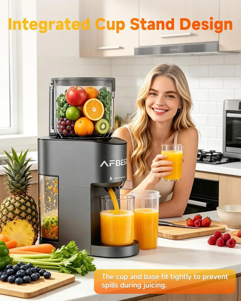 AFBEST 5.8" Extra-Large Chute 2-in-1 Cold Press Juicer – Whole Fruit & Vegetable Masticating Extractor with 100oz Capacity, Nut Milk Function, Easy-Clean Design, Premium Gray