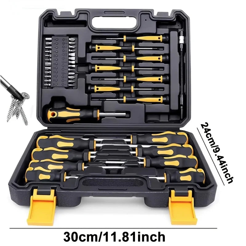 43-piece Magnetic Screwdriver Set, featuring magnetized and demagnetizing tools — including interchangeable screwdriver bits, ergonomic handles, and a magnetic base — designed for manual tools used in automotive and elect