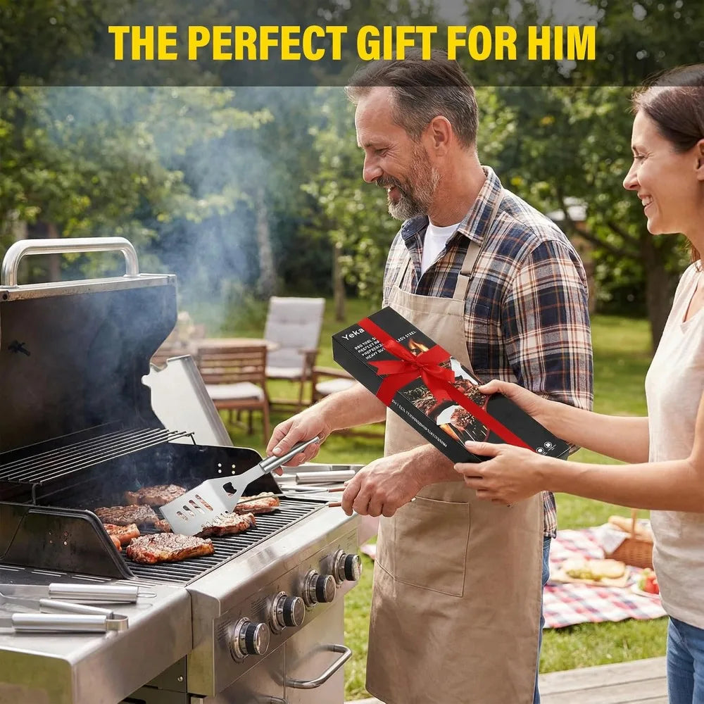 5-Piece BBQ Grill Tools Set, Stainless Steel Grilling Accessories with Long Handles, Outdoor Cooking Kit for Men Dad