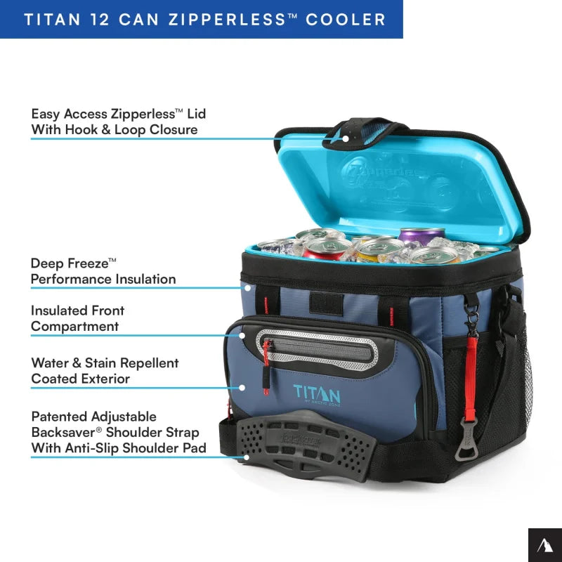 12 Can 8 QT Capacity Zipperless Soft Cooler, Ocean Blue