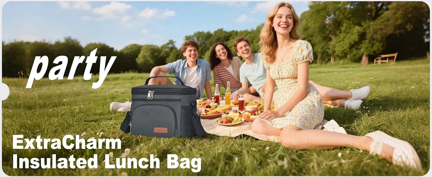 Insulated Lunch Bag for Women/Men - Reusable Lunch Box for Office Picnic Hiking Beach - Leakproof Cooler Tote Bag Organizer with Adjustable Shoulder Strap for Adults - Blue