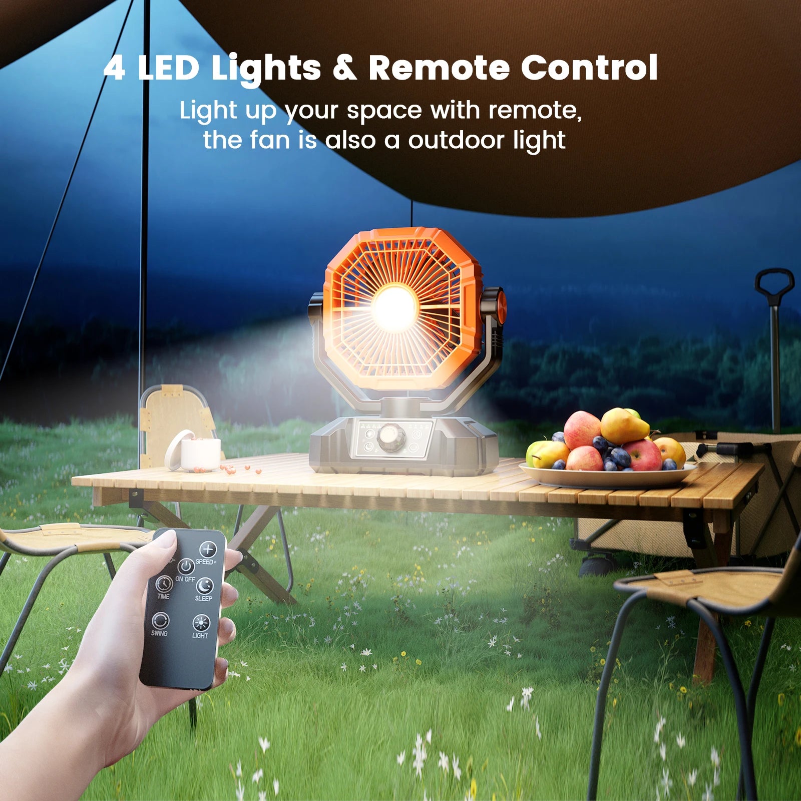 20000mAh Camping Fan with LED Lantern 8 Speed Desk Fan with Remote Portable Outdoor Fan with Hook