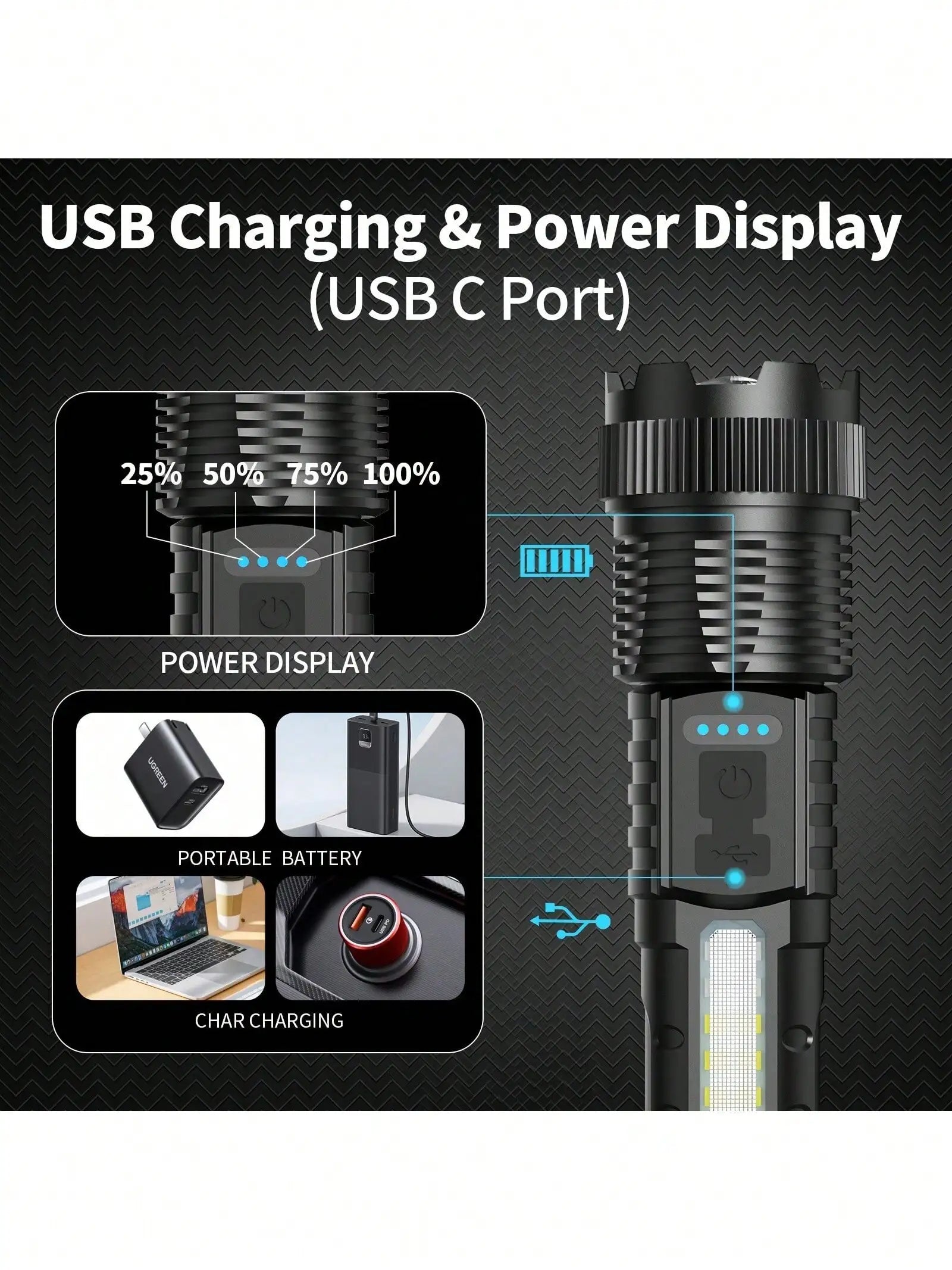 High Lumens Rechargeable Led Battery Powered With 6 Modes Multifunctional Flashlights,  Powerful Handheld Flash Lights Perfect For Emergency Power Outage