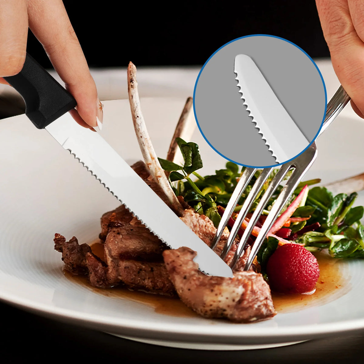 36Pcs Stainless Steel Steak Knife Set Plastic Ergonomic Handles Serrated Blades Dishwasher Safe for Home Restaurant Dinner Gift