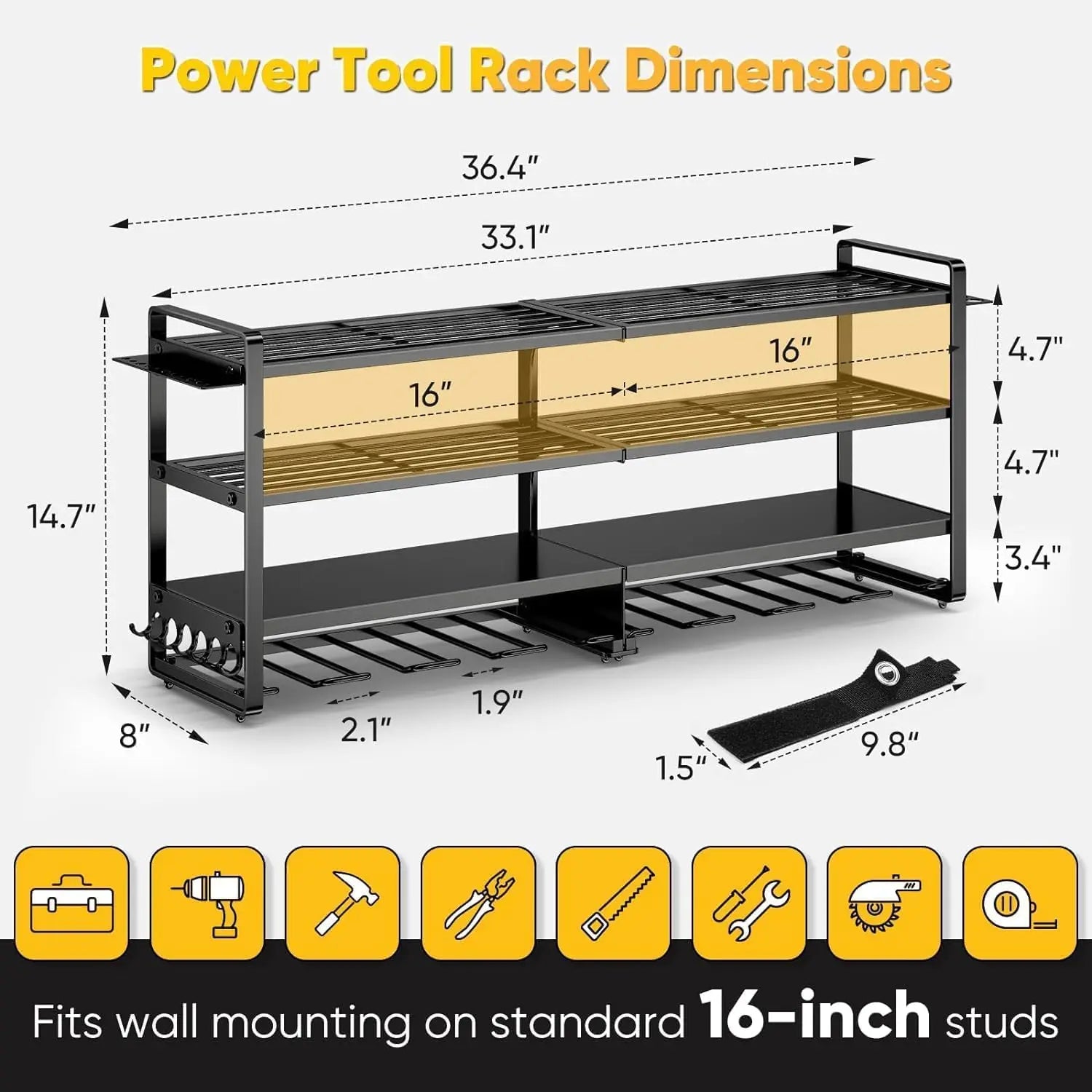 Heavy Duty Power Tool Organizer Wall Mount, 4-Layer Metal Shelf Holds 400 lbs, 8 Cordless Drill Holder for Garage Workshop