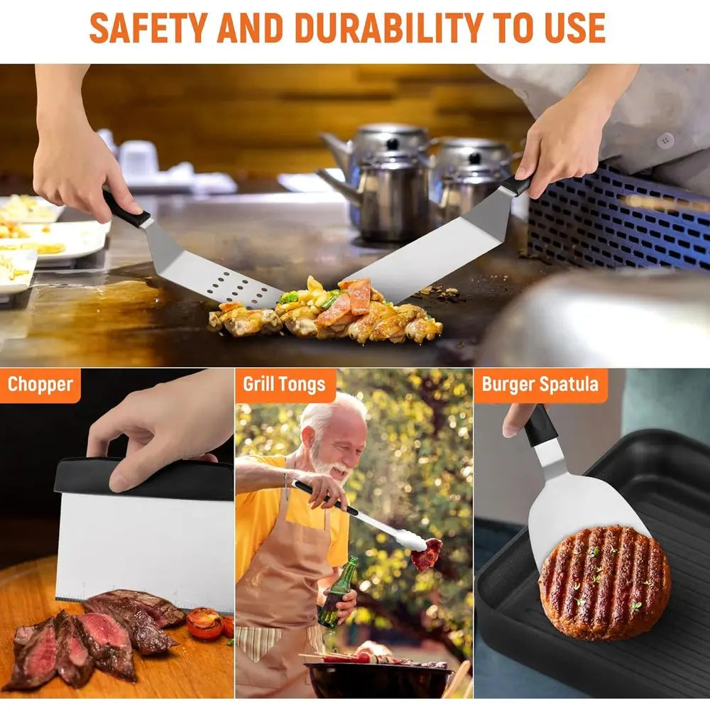 20-Piece Stainless Steel BBQ Spatula Set with Storage Bag, Ideal for Grilling and Camping Adventures