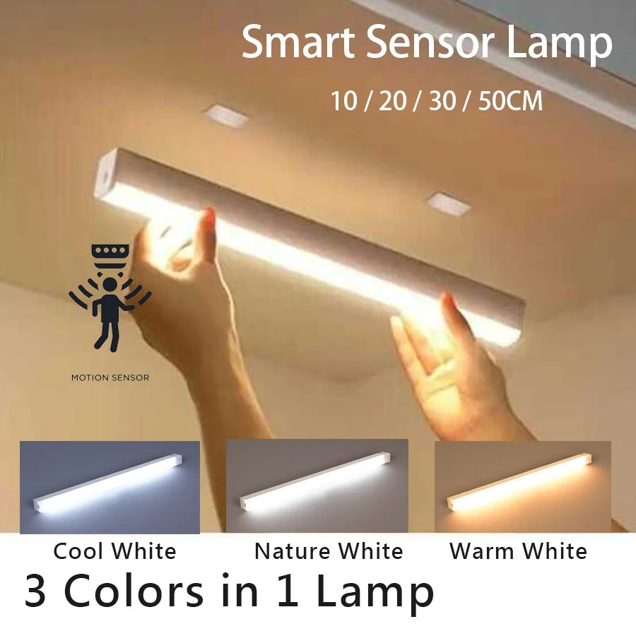 Wireless USB Rechargeable Motion Sensor LED Bar, Night Light Portable Cordless Magnetic Cabinet Lamp