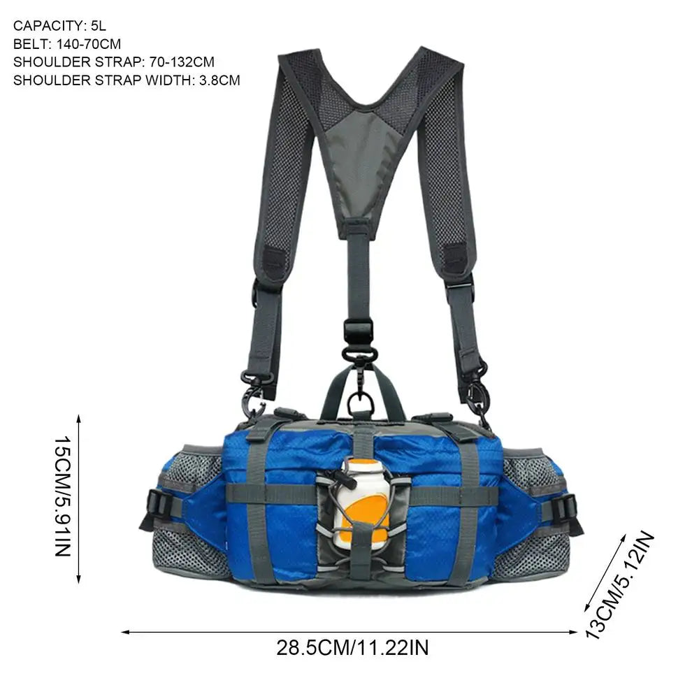 Hiking Waist Bag With 2 Water Bottle Holders  Outdoor Waist Pack Waterproof Cycling Backpack Adjustable Strap Sport Storage Bag
