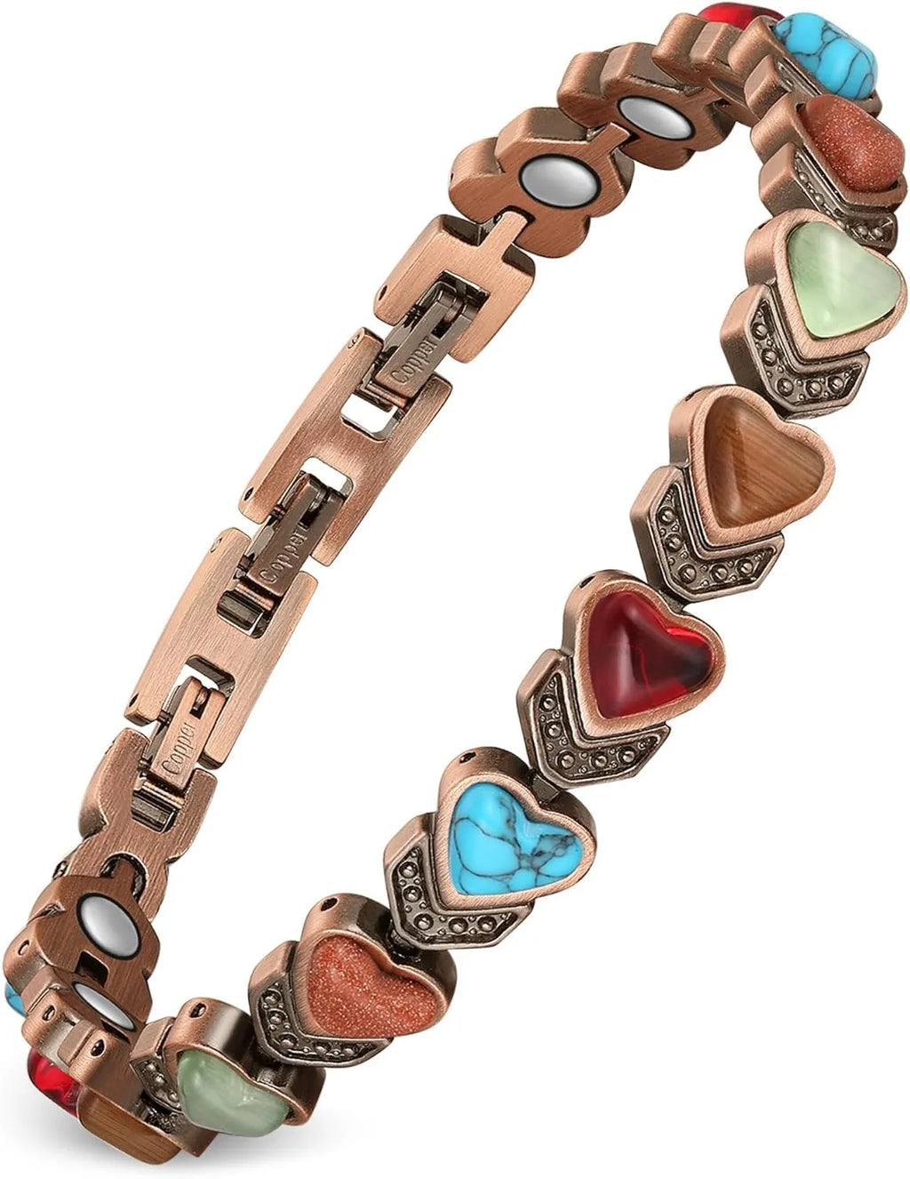 Pure Copper Bracelets, Ultra Strength Magnetic Bracelet with 3800 Gauss Magnets & Natural Turquoise & Stones, Adjustable, Jewelry Gift