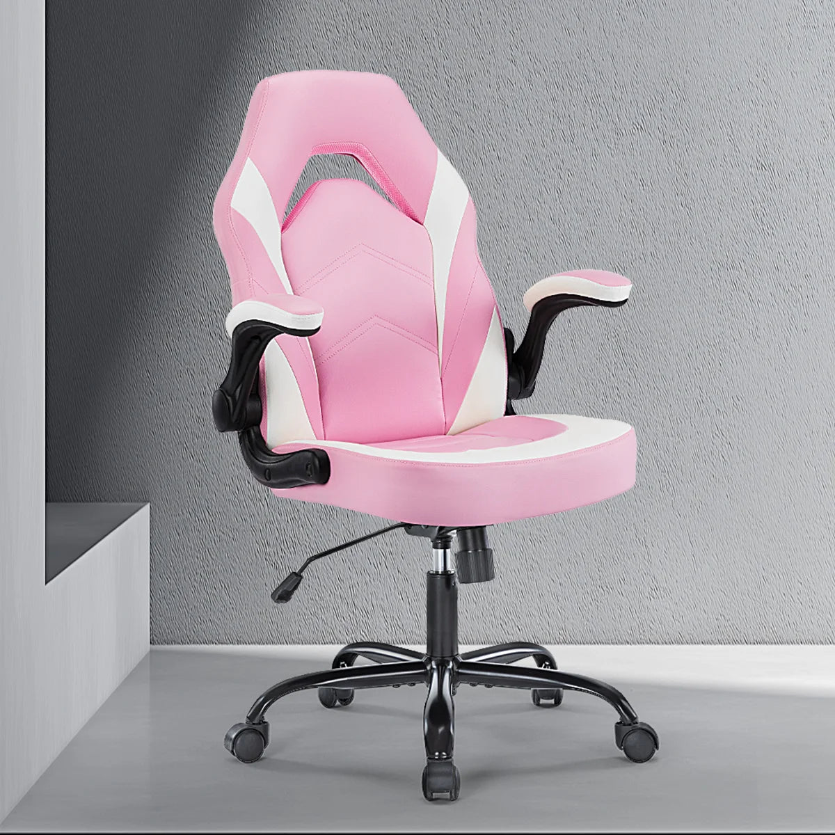 Gaming Chair Ergonomic Office Chair with Swivel Rolling Adjustable PU Leather Racing Chair Flip-up Armrest