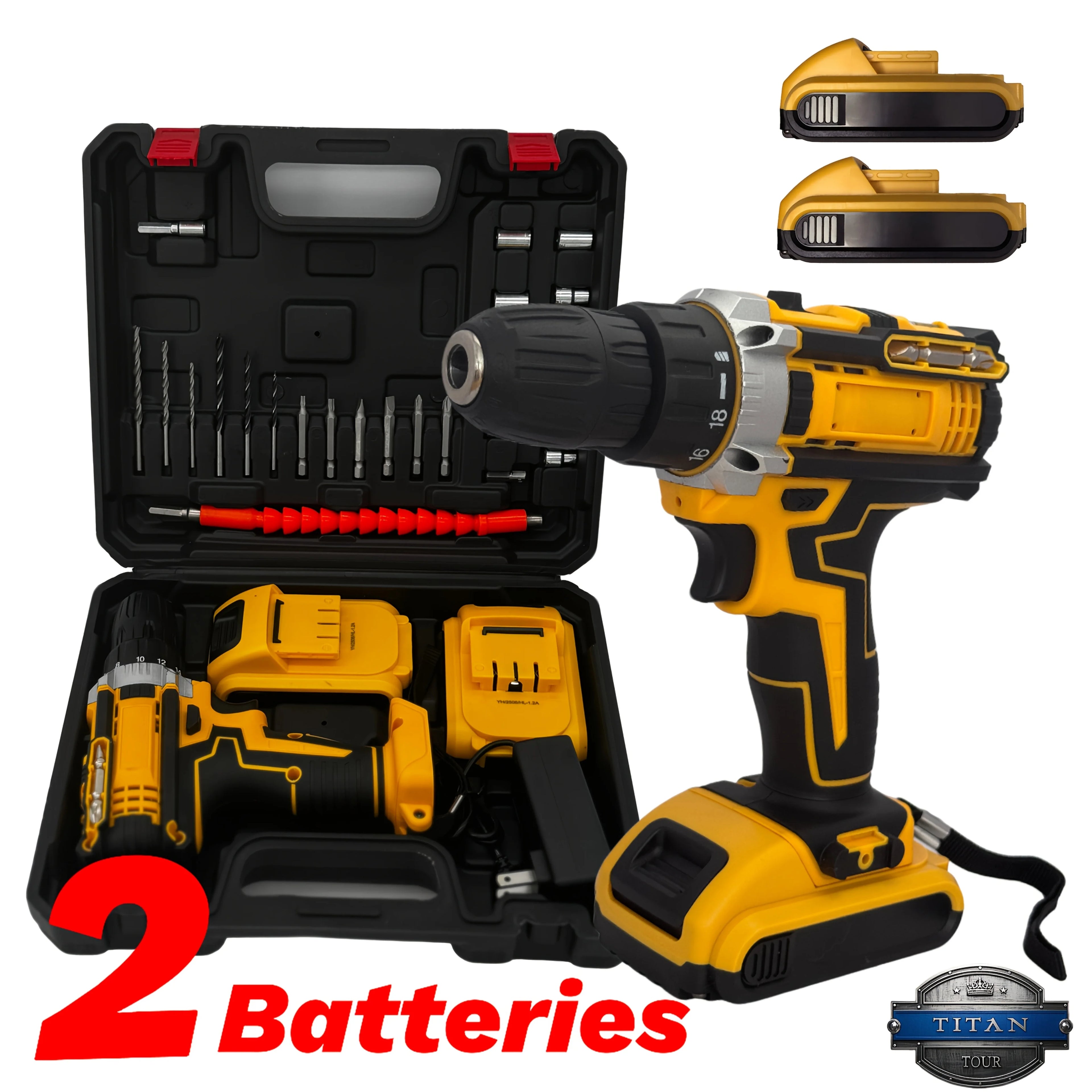 24-Piece Set Dual-Speed Dual-Battery Charger Lithium Drill Kit with LED Light And Carry Case - Electric Screwdriver with Tool Bo