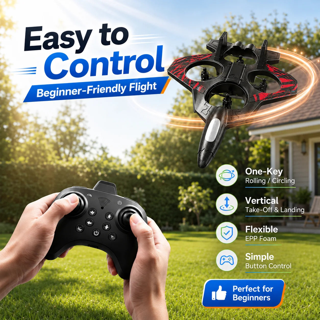 ZNLYRION YL87 EPP Foam Fighter RC Plane Fixed Altitude Hover LED Light 360 Stunt Roll Impact Resistant Kids Toy Drone