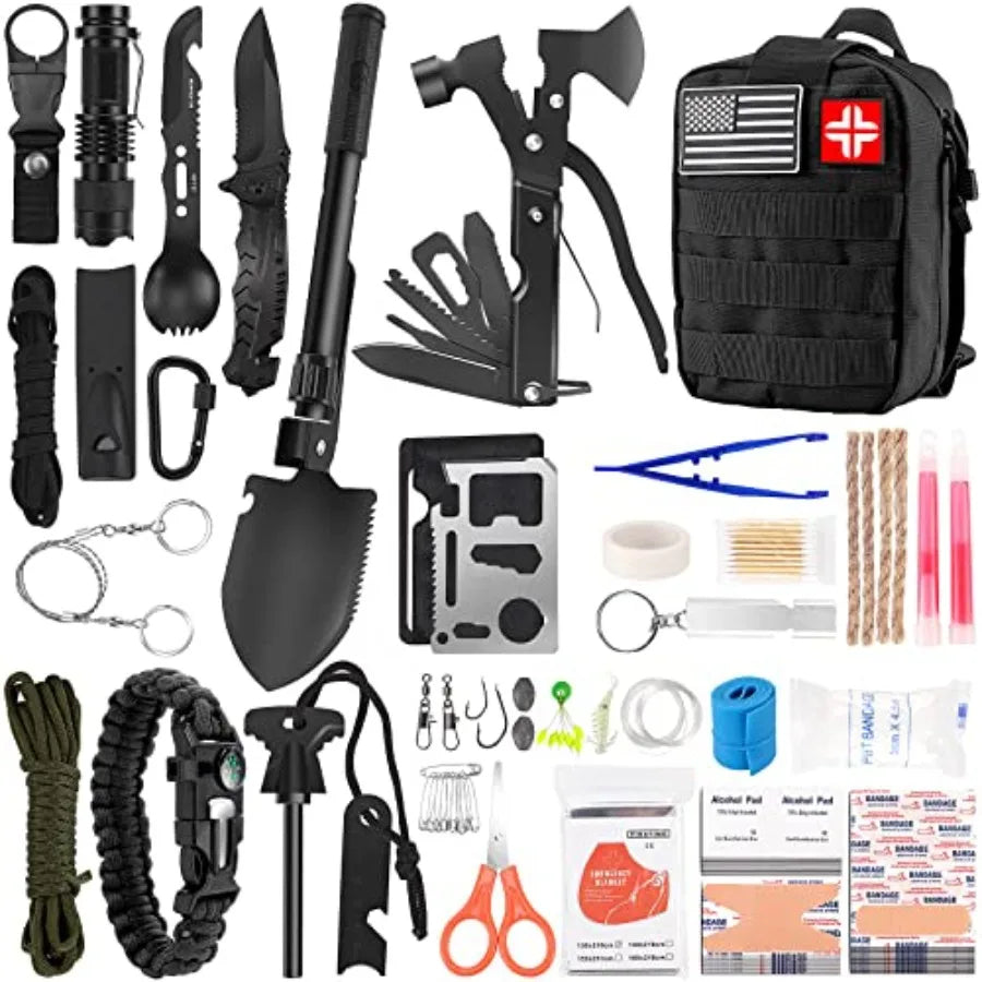 Emergency Survival Kit and First Aid Kit, 142Pcs Professional Survival Gear and Supplies Equipment