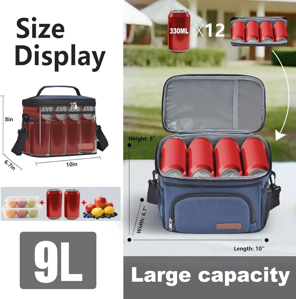 Insulated Lunch Bag for Women/Men - Reusable Lunch Box for Office Picnic Hiking Beach - Leakproof Cooler Tote Bag Organizer with Adjustable Shoulder Strap for Adults - Blue