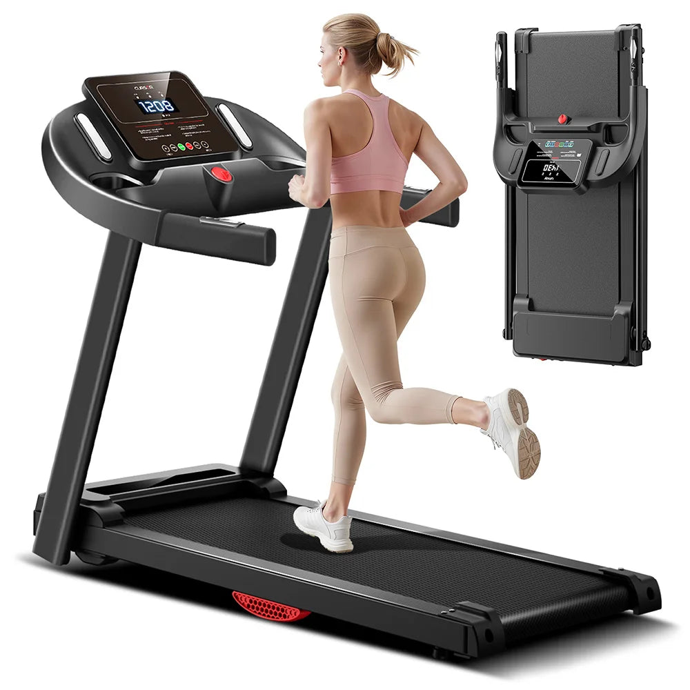 ROBORE P9 Treadmill with Handle, 2.5HP Brushless Motor, 1-12 km/h Speed, 120kg Max Load, 102×38cm Running Belt, LED Display, Heart Rate Monitor, Shock Absorbing Belt, Foldable Compact Home