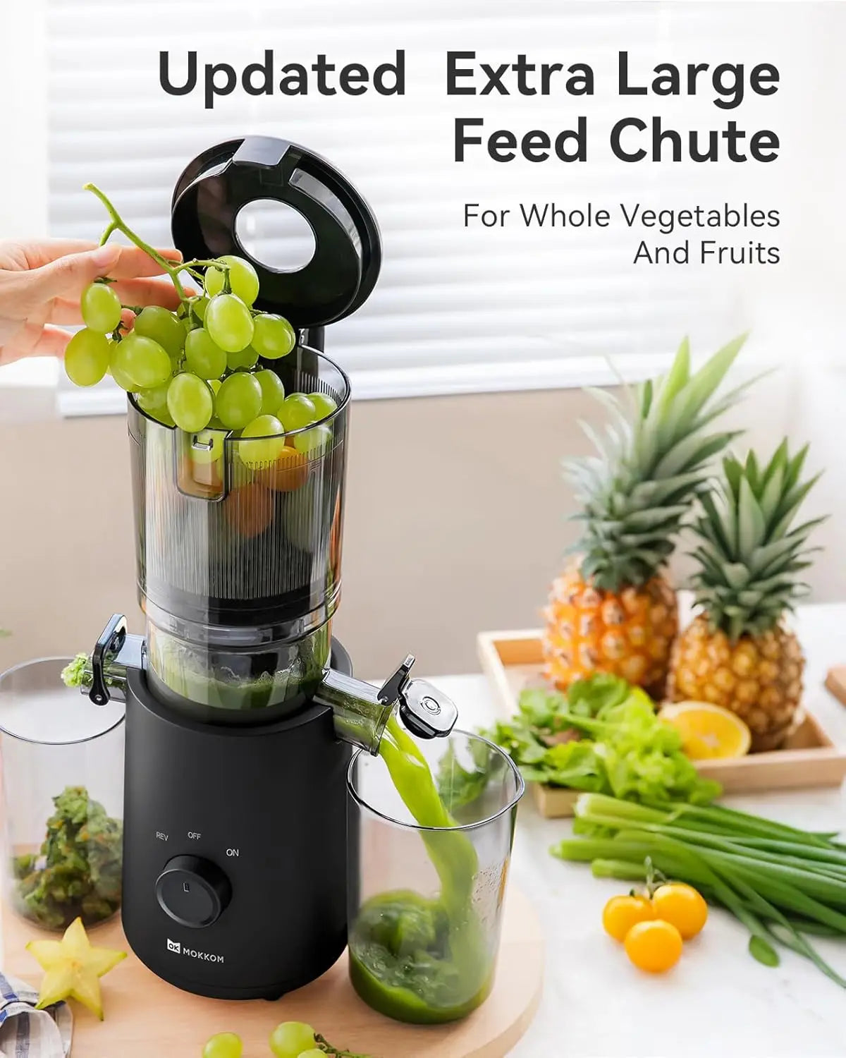 Large Feed Chute Cold Press Juicer Machine for Whole Fruits and Vegetables, 64oz Capacity Slow Masticating Extractor with AC Mot